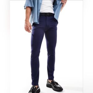 Asos Design Men's Smart Super Skinny Pants Navy Blue Size 32 Waist Pockets